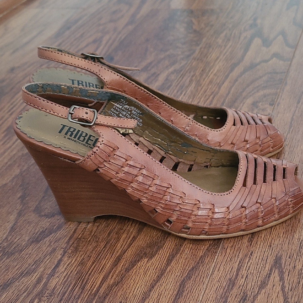 Kenneth Cole Brown Woven Wedge Sandals